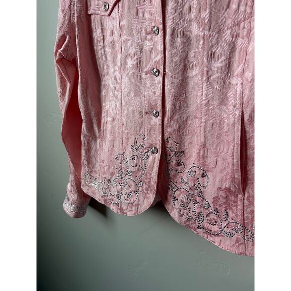 Christine Alexander Textured Embellished Rhinestones Pink Denim Jacket Old Money - Picture 5 of 7